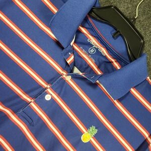 Folly Row Golf Polo Pineapple Logo Men's Medium blue striped